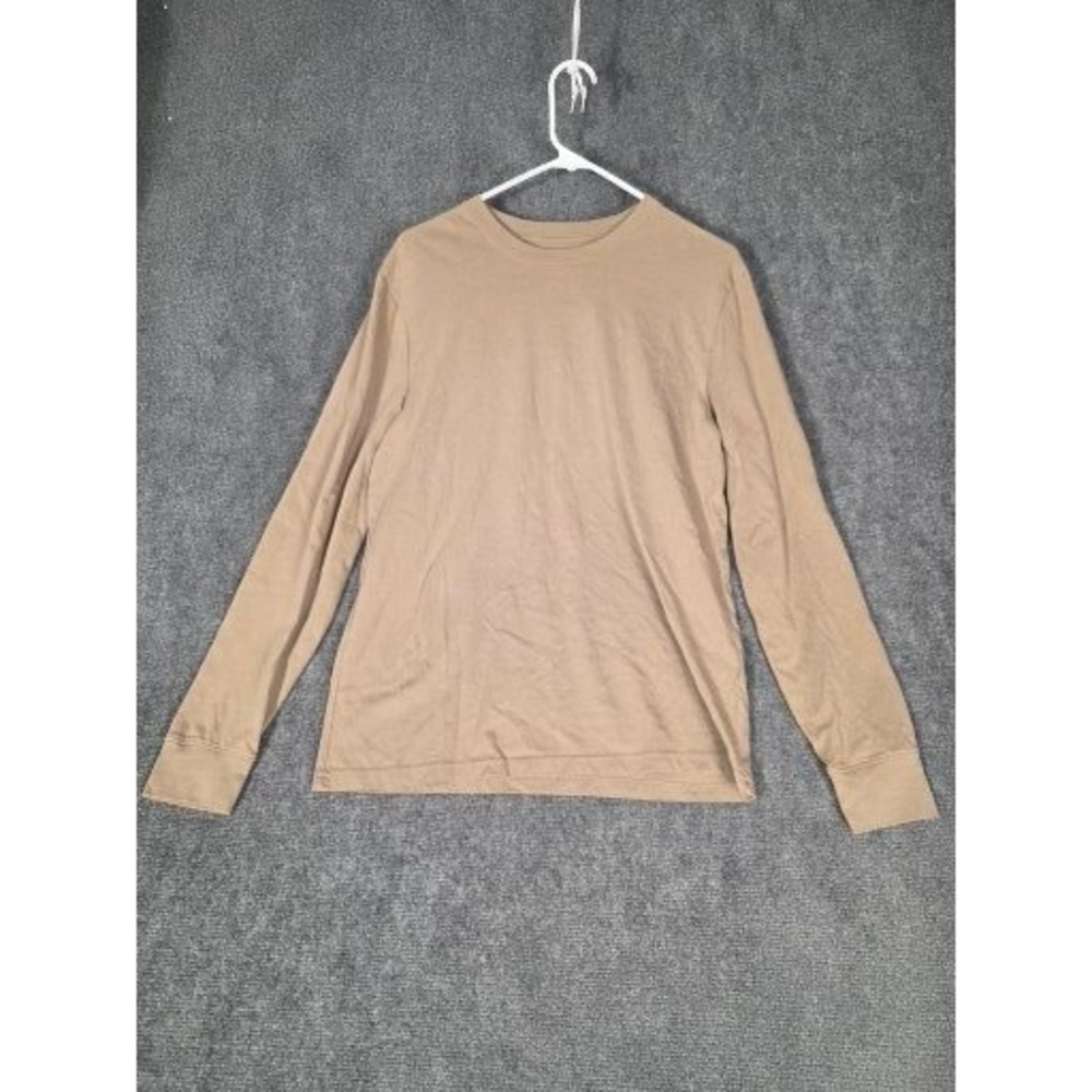 Lucky Brand Womens Long Sleeve Crewneck Tee Tan Brown Sz Small Casual Minimalist